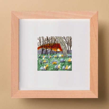 Aquarell Handgemalt Frühlingserwachen Unikat Rahmen 15 x 15