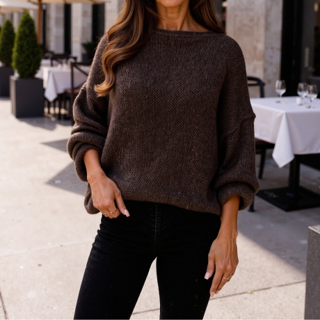 Oversize Strickpullover Braun Pulli mit weite Ärmel M L XL XXL