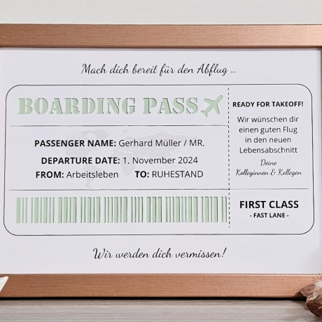 personalisiertes Geldgeschenk - Borading Pass - zur Rente