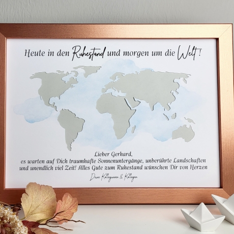 personalisiertes Geldgeschenk - Weltkarte - zum Ruhestand