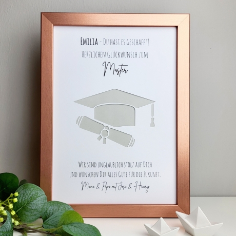 personalisiertes Geldgeschenk Studienabschluss - Hut & Diplom