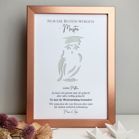 Personalisiertes Geldgeschenk zur Meisterprüfung – Motiv Eule