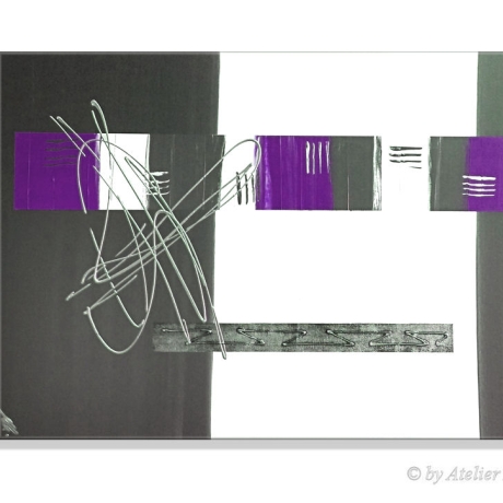 MK1 Art Bild Leinwand Abstrakt Kunst Malerei Acrylbild lila grau