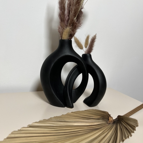 Nordischen Stil-Keramik oval Vasen 2er Set Boho Style Schwarz