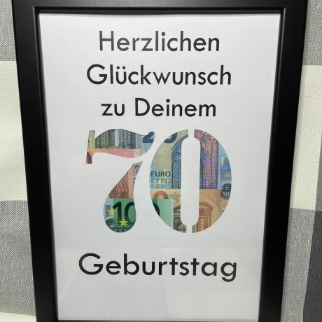 Geldgeschenk Bilderrahmen 70. Geburtstag personalisierbar DIN A4