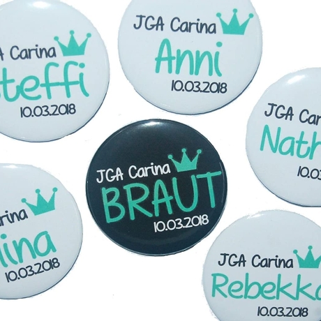 Buttons JGA Set groß 50mm 10 Stück personalisiert Krone