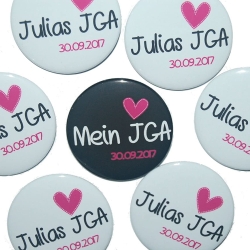 Buttons JGA Set groß 50mm 10 Stück personalisiert Herz