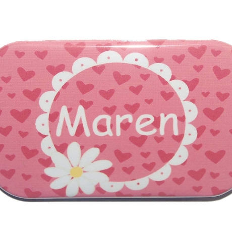 Namensschild Name personalisiert eckig Button Blume