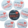 Buttons JGA Set groß 50mm 10 Stück personalisiert Herz