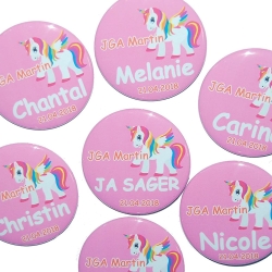 Buttons JGA Set groß 50mm 10 Stück personalisiert Einhorn