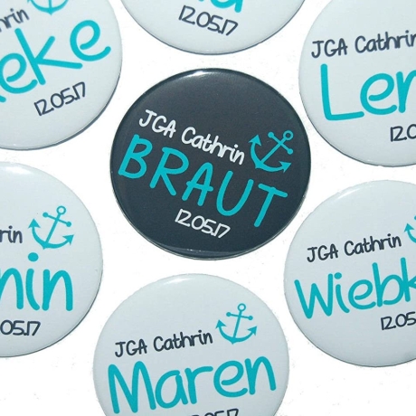 Buttons JGA Set groß 50mm 8 Stück personalisiert Anker