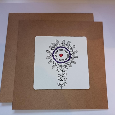 Blume Herz Liebe Freundschaft Grußkarte Karte handgemalt Zentangl