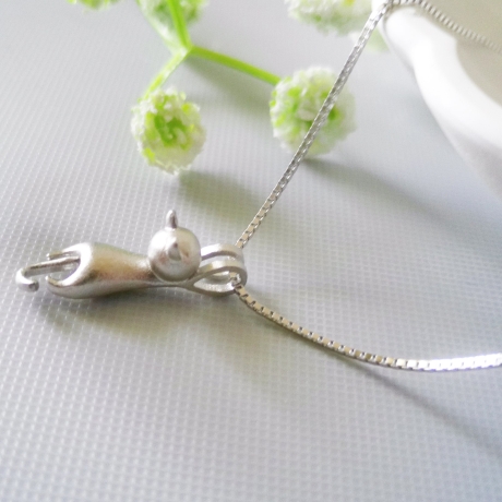 Halskette 925 Sterling Silber mit einem Kätzchen Anhänger 3D Matt