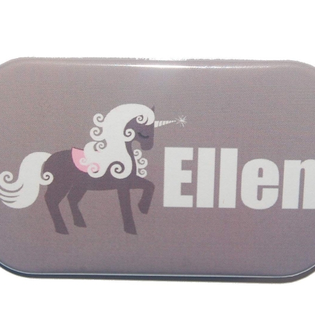 Namensschild Name personalisiert eckig Button Einhorn