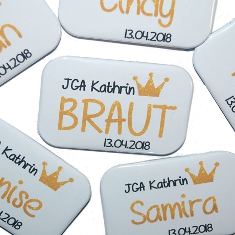 Buttons JGA Set groß eckig 10 Stück personalisiert Krone