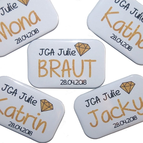 Buttons JGA Set groß eckig 10 Stück personalisiert Diamant