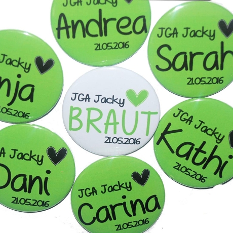 Buttons JGA Set groß 50mm 10 Stück personalisiert Herz