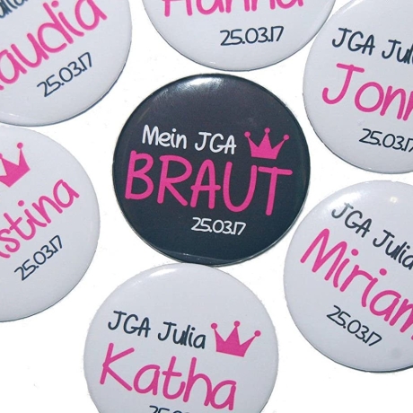 Buttons JGA Set groß 50mm 10 Stück personalisiert Krone