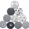 10 x Kühlschrankmagnet Magnetset 50mm rund schwarz weiß Muster