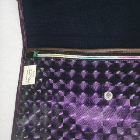 Handtasche Oversized Clutch grau lila metallic Unikat Upcycling 