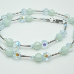 Kette Polariskette Kristalle Blau Hellblau Perlen (740)