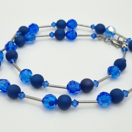 Kette Polariskette Kristalle Blau Perlen (740)