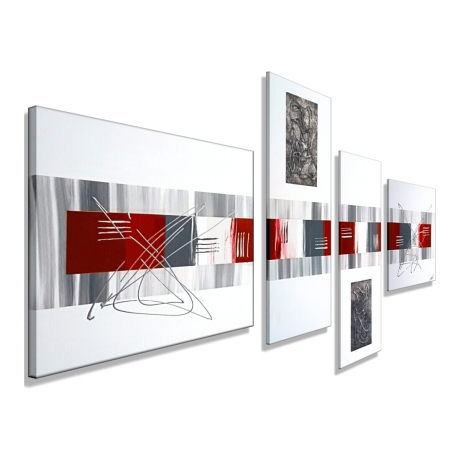 MK1 Art Bild Leinwand Abstrakt Kunst Malerei Acrylbild rot weiß