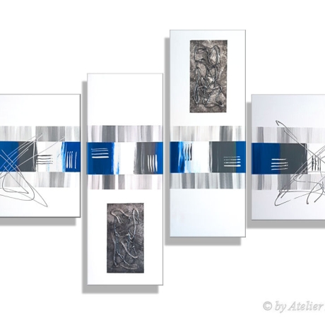 MK1 Art Bild Leinwand Abstrakt Kunst Malerei Acrylbild blau weiß