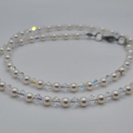 Kette Perlen Weiß Perlenkette Pearls und Kristalle (767)