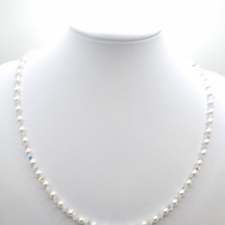 Kette Perlen Weiß Perlenkette Pearls und Kristalle (767)