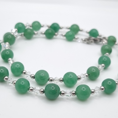 Set Kette Armband Ohrringe Jade Perlen Grün (768)