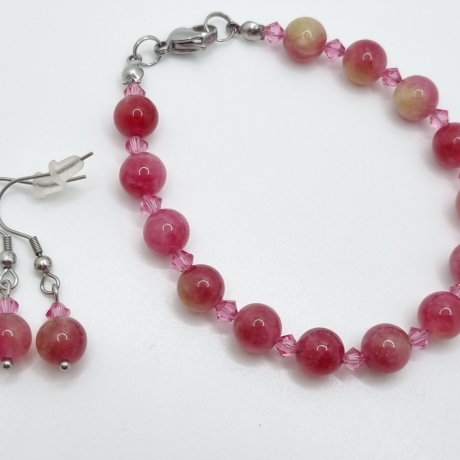 Set Schmuckset Kette Armband und Ohrringe Pink Turmalin (777)