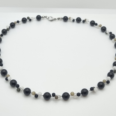 Collier Polarisperlen und Pearls Kette Perlen Schwarz Grau (785)