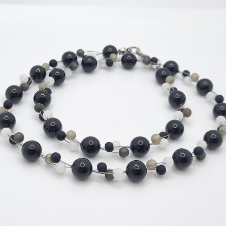 Collier Polarisperlen und Pearls Kette Perlen Schwarz Grau (785)