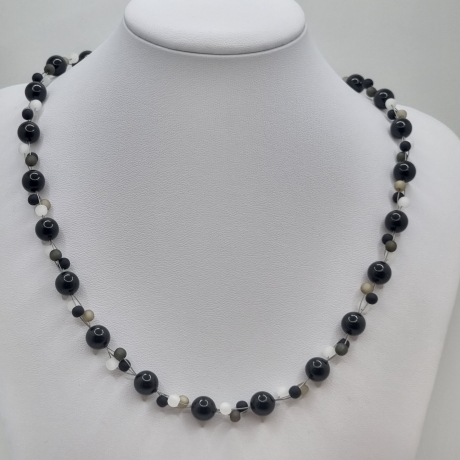 Collier Polarisperlen und Pearls Kette Perlen Schwarz Grau (785)