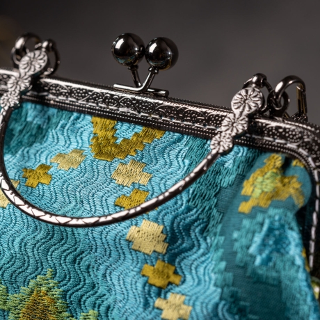 Handgefertigte Jacquard-Tasche – Goldgelb & Türkis mit Ornament