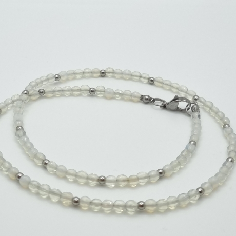 Kette und Armband Opal Quarz Perlen Weiß (791)