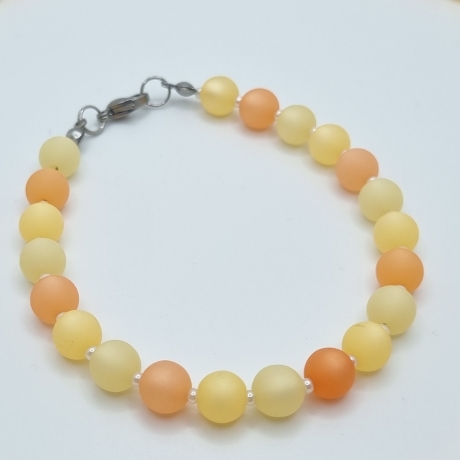 Set Kette und Armband Perlen Polarisperlen Gelb Orange (799)