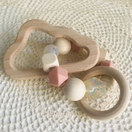 Schnullerband Schnullerklipp  Greifring  Batikt Beutel