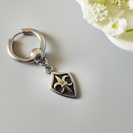 Mono Ohrring, Herrenohrring, Mittelalter, Fleur de Lis, Edelstahl