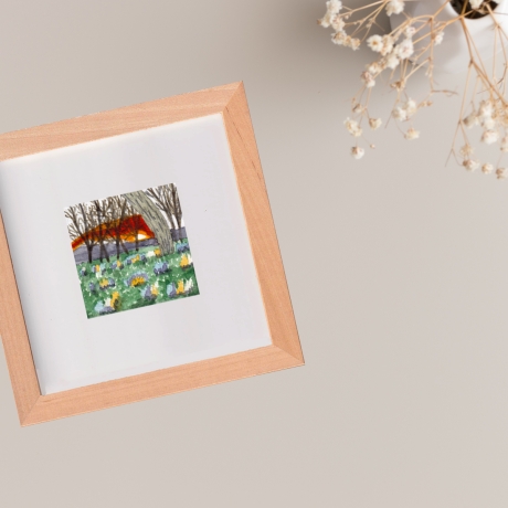 Aquarell Handgemalt Frühlingserwachen Unikat Rahmen 15 x 15