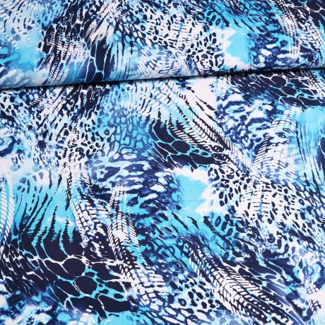 Stoff Viskose Jersey Abstrakt Muster marine blau türkis weiß