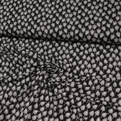 Stoff Viskose Jersey mit Blätter Bäume Tannenbaum schwarz weiß