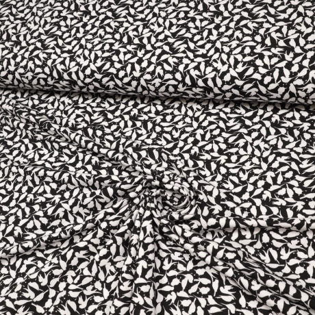 Stoff Viskose Jersey mit Vögel Design schwarz weiß Kleiderstoff