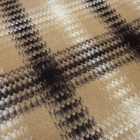 Stoff schwerer Mantelstoff Karo Glencheck beige schwarz wollweiß