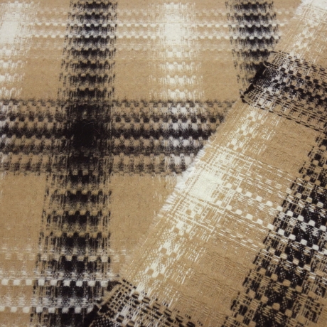 Stoff schwerer Mantelstoff Karo Glencheck beige schwarz wollweiß