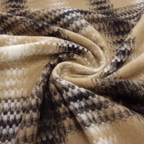 Stoff schwerer Mantelstoff Karo Glencheck beige schwarz wollweiß