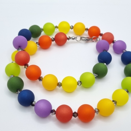 Kette Regenbogen Schwarz Bunt Polaris Perlen Poalriskette (803)