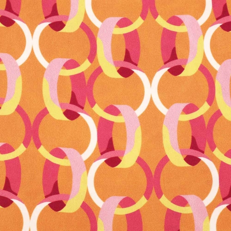 Stoff Viskose Blusenstoff Kringel Ringe orange pink rosa gelb