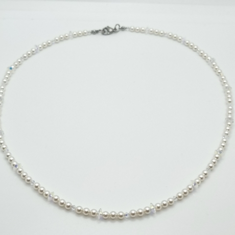 Kette Perlen Weiß Perlenkette Pearls und Kristalle (805)